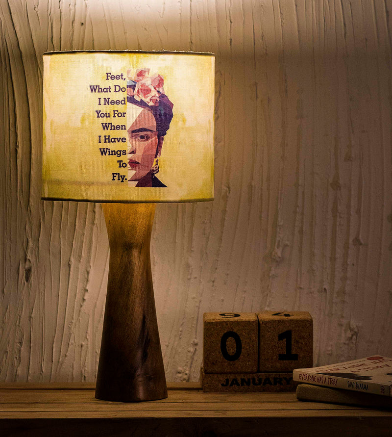Kavi Frida Kahlo Wooden Shade Lamp (Round)