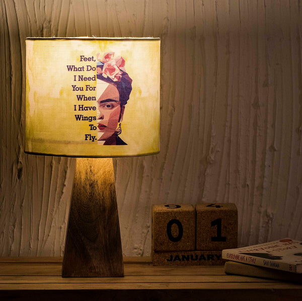 Kavi Frida Kahlo Wooden Shade Lamp (Square Base)