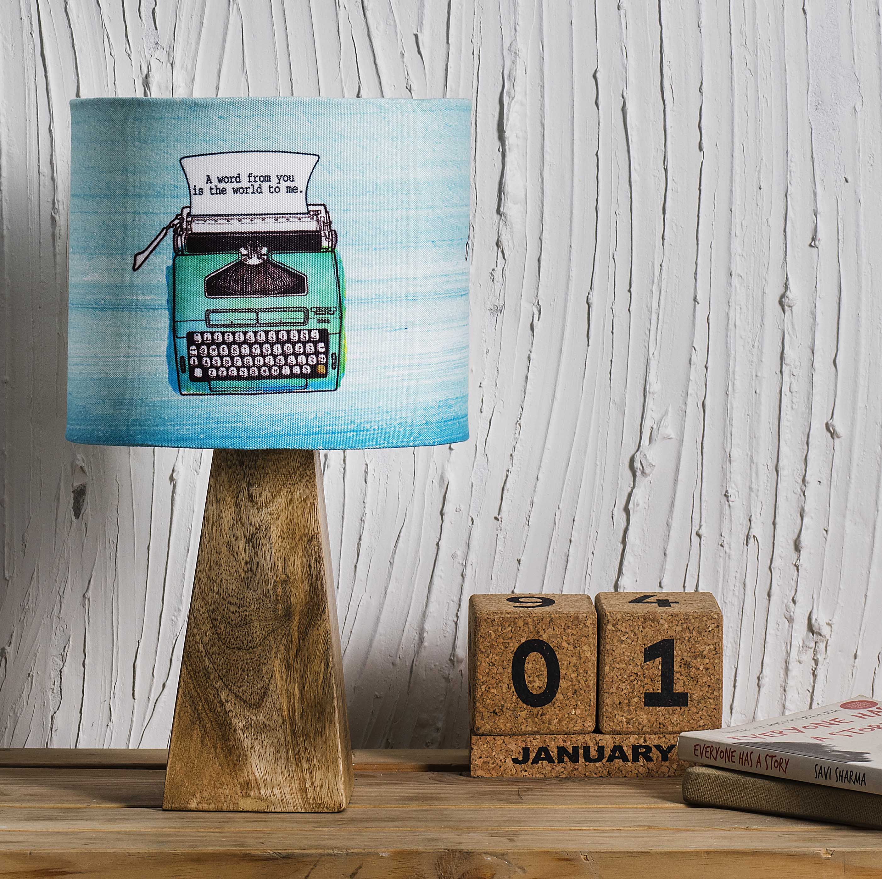 Kavi Typewriter Wooden Shade Lamp (Square Base)