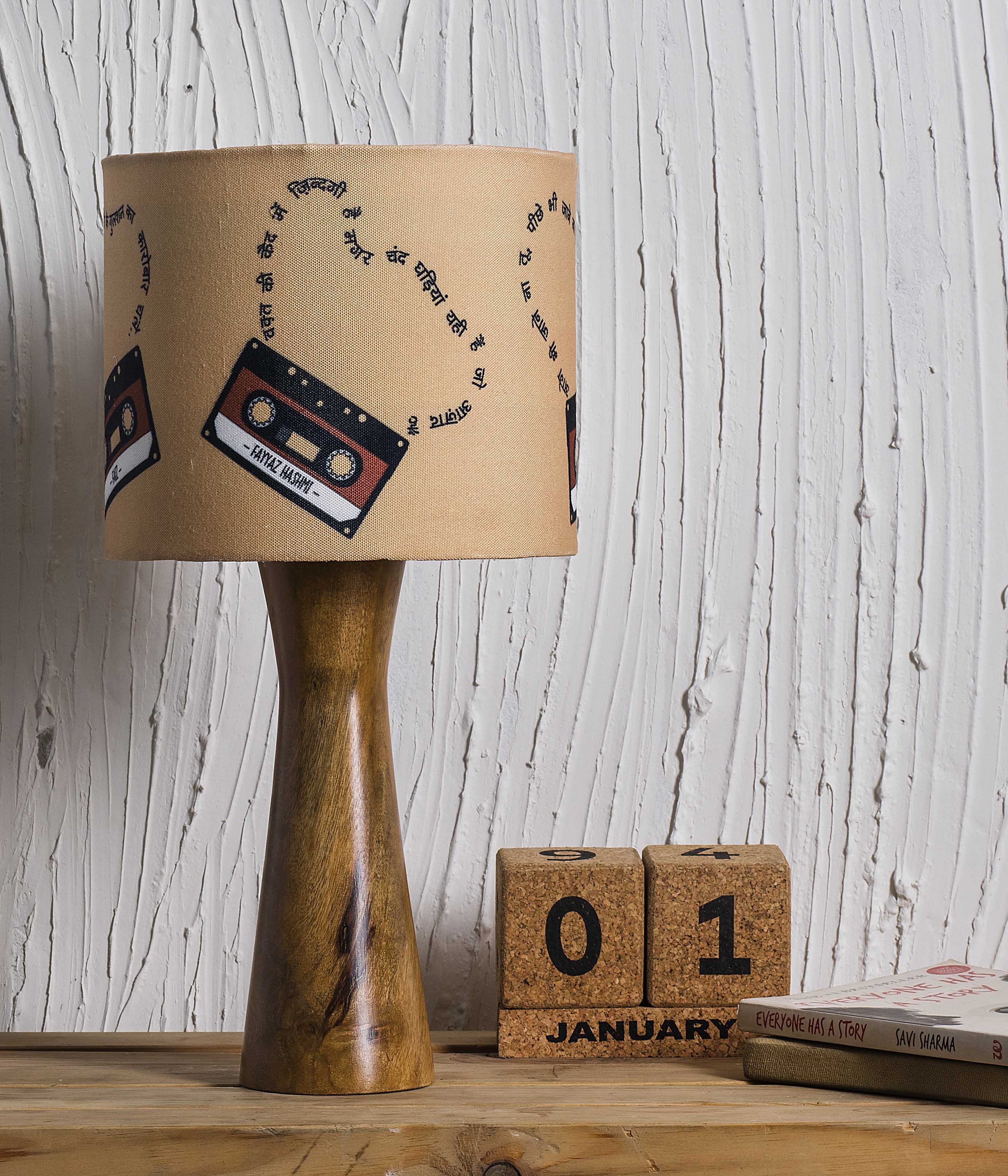 Kavi Vintage Cassettes Wooden Shade Lamp (Round)