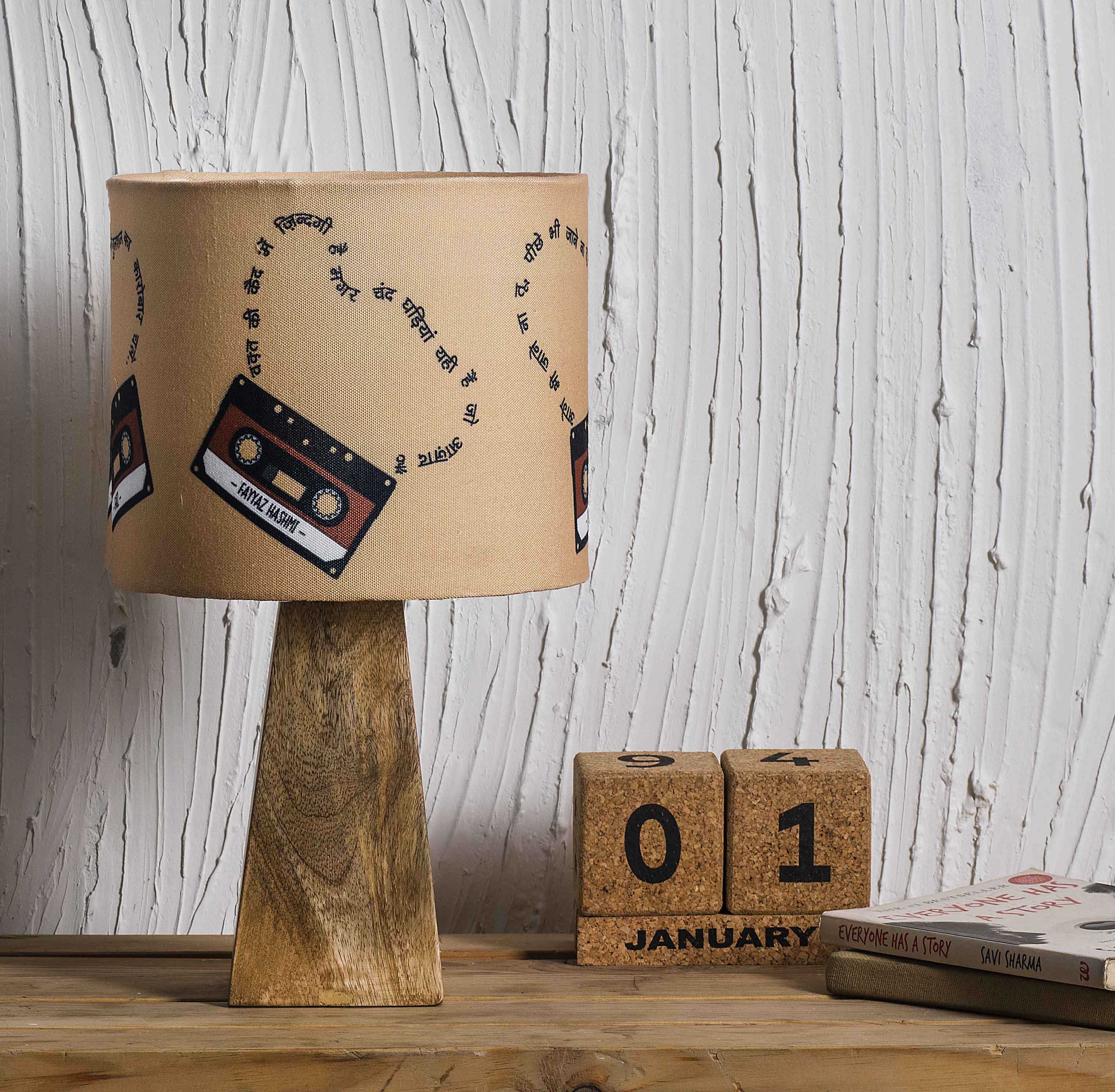 Kavi Vintage Cassettes Wooden Shade Lamp (Square Base)