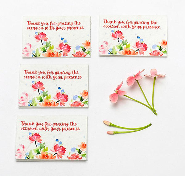 Pink Flowers Thank You Seed Paper Cards with Envelopes (Set of 25)